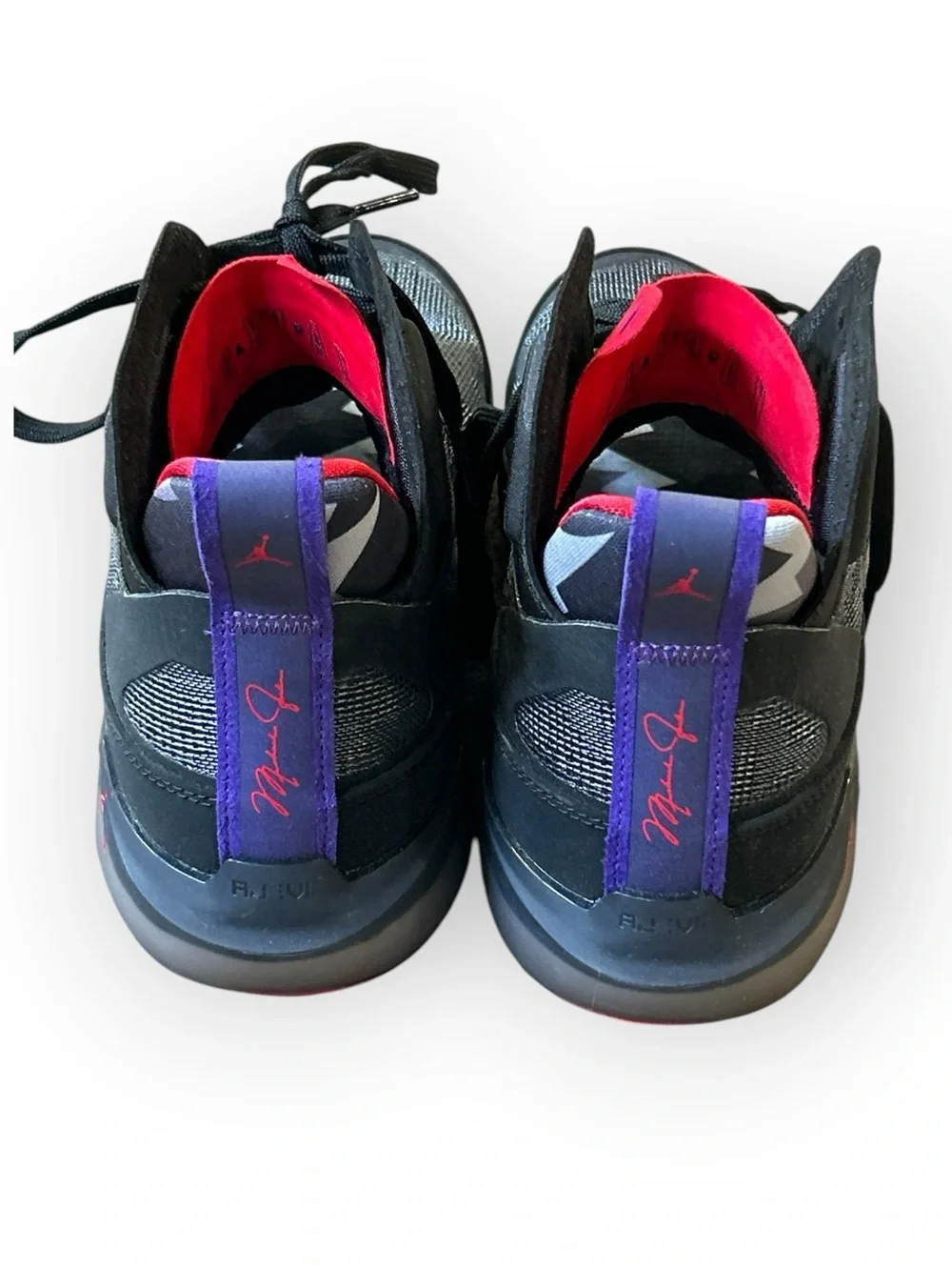 Jordan Men's Black Gray Athletic Shoes with Red and Purple Accents